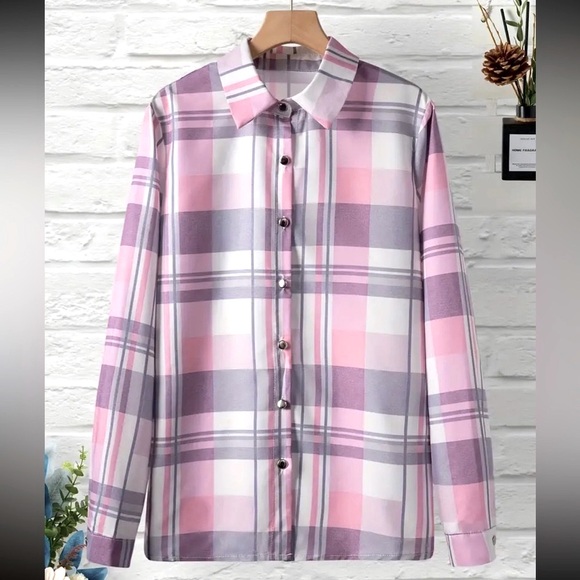 Classic Button Front Relaxed Fit Vibrant Plaid Print Long Sleeve - Picture 3 of 7